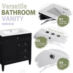 Meuble-lavabo de salle de bain de 76 cm avec lavabo, meuble de rangement de salle de bain avec tiroirs et miroir, armoire de toilette avec miroir