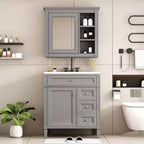 Meuble-lavabo de salle de bain de 76 cm avec lavabo, meuble de rangement de salle de bain avec tiroirs et miroir, armoire de toilette avec miroir