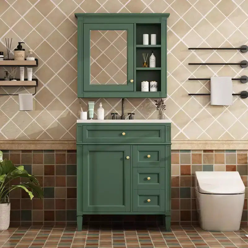 Meuble-lavabo de salle de bain de 76 cm avec lavabo, meuble de rangement de salle de bain avec tiroirs et miroir, armoire de toilette avec miroir