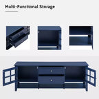 JVNOXK Meuble TV du milieu du siècle avec 2 portes vitrées et 2 tiroirs, meuble TV minimaliste pour téléviseurs jusqu'à 60", console robuste pour salon et chambre à coucher