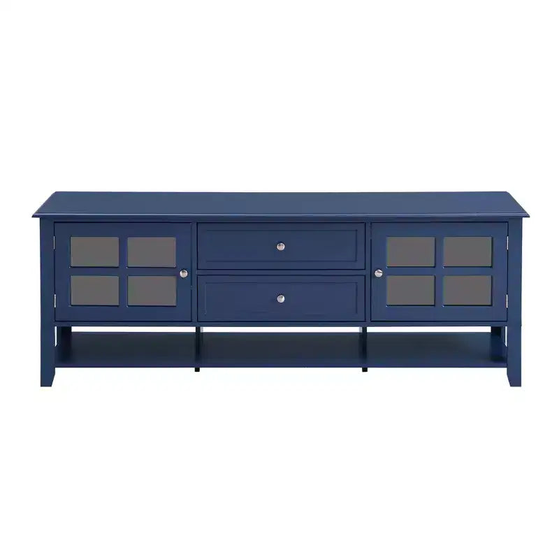JVNOXK Meuble TV du milieu du siècle avec 2 portes vitrées et 2 tiroirs, meuble TV minimaliste pour téléviseurs jusqu'à 60", console robuste pour salon et chambre à coucher