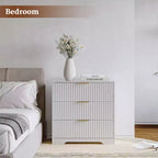 Table de chevet blanche de 68,5 cm de large avec 3 tiroirs, table de chevet moderne en bois cannelé, grande commode de rangement pour chambre à coucher, salon, meubles de maison.