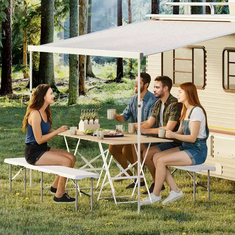 Banc pliant portable de 1,8 m, lot de 2, plateau en plastique HDPE pliable avec poignée de transport pour pique-nique en plein air, camping, fête, activités sportives