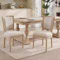French Country Dining Chairs Set of 2, Upholstered T-Back, Wire Drawing Carving, Disassemblable, Beige
