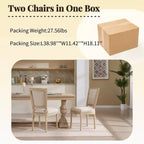 Lot de 2 chaises de salle à manger style champêtre, dossier en T rembourré, sculpté, démontable, beige
