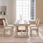 Lot de 2 chaises de salle à manger style champêtre, dossier en T rembourré, sculpté, démontable, beige
