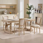 Lot de 2 chaises de salle à manger style champêtre, dossier en T rembourré, sculpté, démontable, beige