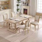 Lot de 2 chaises de salle à manger style champêtre, dossier en T rembourré, sculpté, démontable, beige