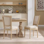 Lot de 2 chaises de salle à manger style champêtre, dossier en T rembourré, sculpté, démontable, beige