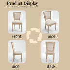 Lot de 2 chaises de salle à manger style champêtre, dossier en T rembourré, sculpté, démontable, beige