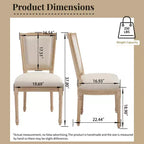Lot de 2 chaises de salle à manger style champêtre, dossier en T rembourré, sculpté, démontable, beige