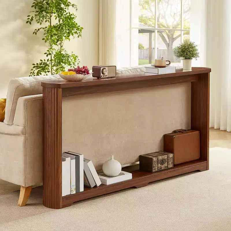 TUYOHW 70 Table Console, Table de Canapé Moderne à Ondes avec Étagère Ouverte, Table d'Appoint Étroite en Bois avec Plateau Épais pour Couloir, Entrée, Salon