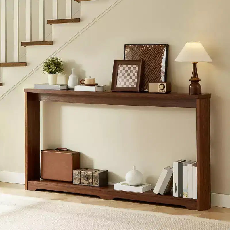 TUYOHW 70 Table Console, Table de Canapé Moderne à Ondes avec Étagère Ouverte, Table d'Appoint Étroite en Bois avec Plateau Épais pour Couloir, Entrée, Salon