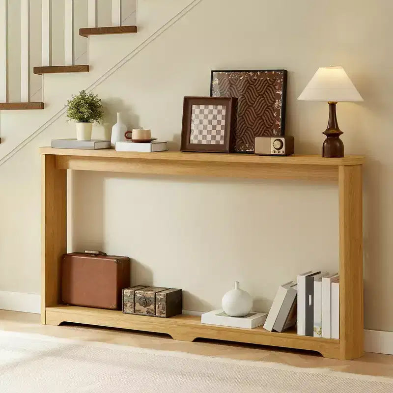 TUYOHW 70 Table Console, Table de Canapé Moderne à Ondes avec Étagère Ouverte, Table d'Appoint Étroite en Bois avec Plateau Épais pour Couloir, Entrée, Salon