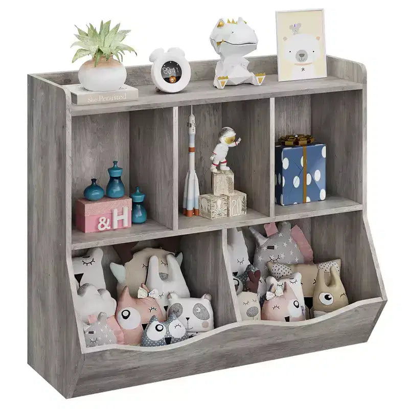 COZONY Kids Toy Storage Cabinet, 2-Piece Toy Bookshelf & Cubby Organizer with Bins, Bookcase for Bedroom & Playroom, Gray