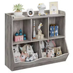 COZONY Kids Toy Storage Cabinet, 2-Piece Toy Bookshelf & Cubby Organizer with Bins, Bookcase for Bedroom & Playroom, Gray