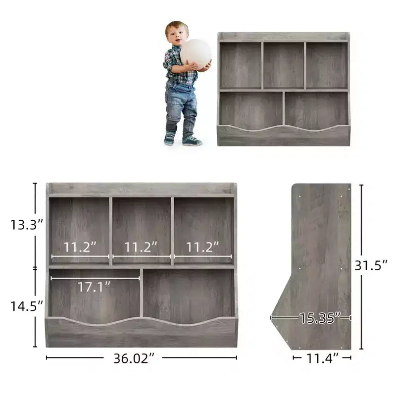 COZONY Meuble de Rangement pour Jouets Enfants, Étagère à Livres et Organisateur de Rangement avec Bacs, Bibliothèque pour Chambre d'Enfant et Salle de Jeux, Gris