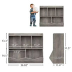 COZONY Meuble de Rangement pour Jouets Enfants, Étagère à Livres et Organisateur de Rangement avec Bacs, Bibliothèque pour Chambre d'Enfant et Salle de Jeux, Gris