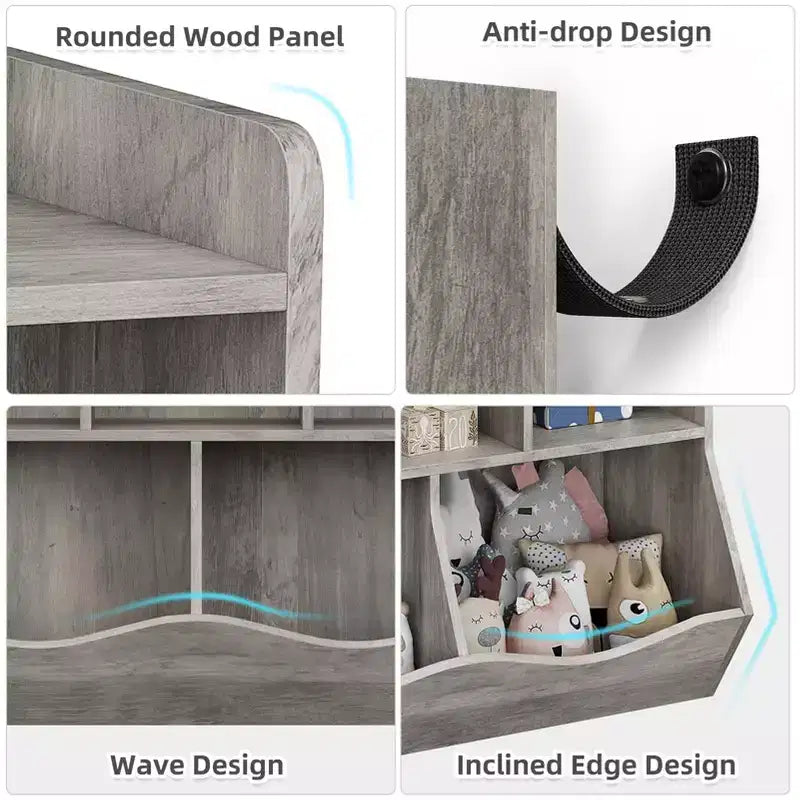 COZONY Meuble de Rangement pour Jouets Enfants, Étagère à Livres et Organisateur de Rangement avec Bacs, Bibliothèque pour Chambre d'Enfant et Salle de Jeux, Gris