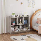 COZONY Meuble de Rangement pour Jouets Enfants, Étagère à Livres et Organisateur de Rangement avec Bacs, Bibliothèque pour Chambre d'Enfant et Salle de Jeux, Gris