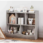 COZONY Meuble de Rangement pour Jouets Enfants, Étagère à Livres et Organisateur de Rangement avec Bacs, Bibliothèque pour Chambre d'Enfant et Salle de Jeux, Gris