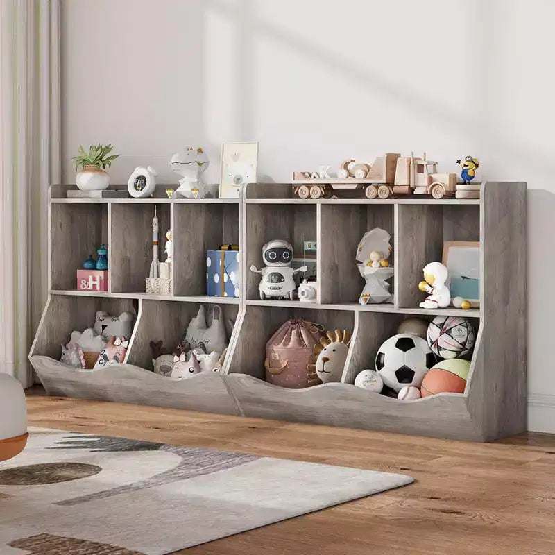 COZONY Meuble de Rangement pour Jouets Enfants, Étagère à Livres et Organisateur de Rangement avec Bacs, Bibliothèque pour Chambre d'Enfant et Salle de Jeux, Gris