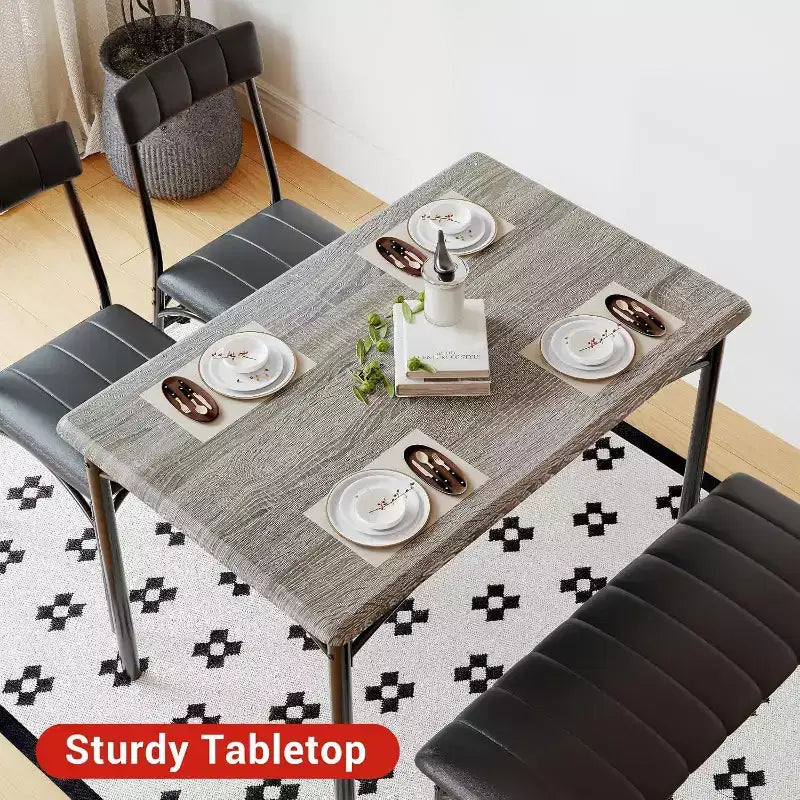 Ensemble de salle à manger 4 pièces avec table, 2 chaises et banc, table de cuisine style rétro peu encombrante pour petits espaces, cuisine, appartements