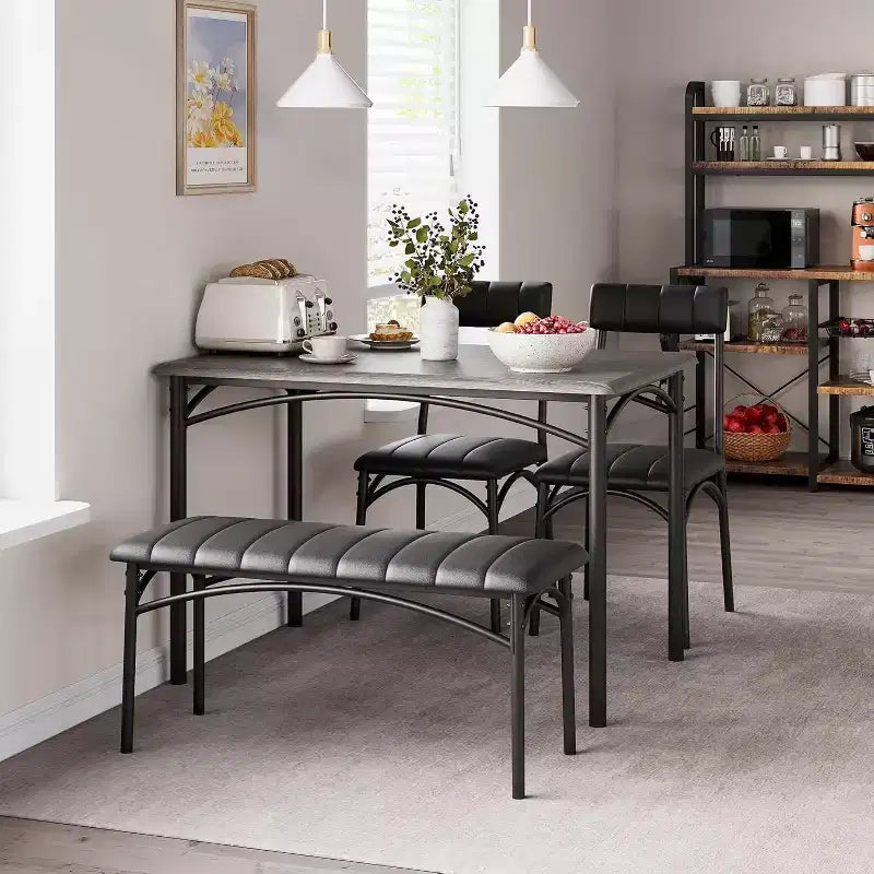 Ensemble de salle à manger 4 pièces avec table, 2 chaises et banc, table de cuisine style rétro peu encombrante pour petits espaces, cuisine, appartements