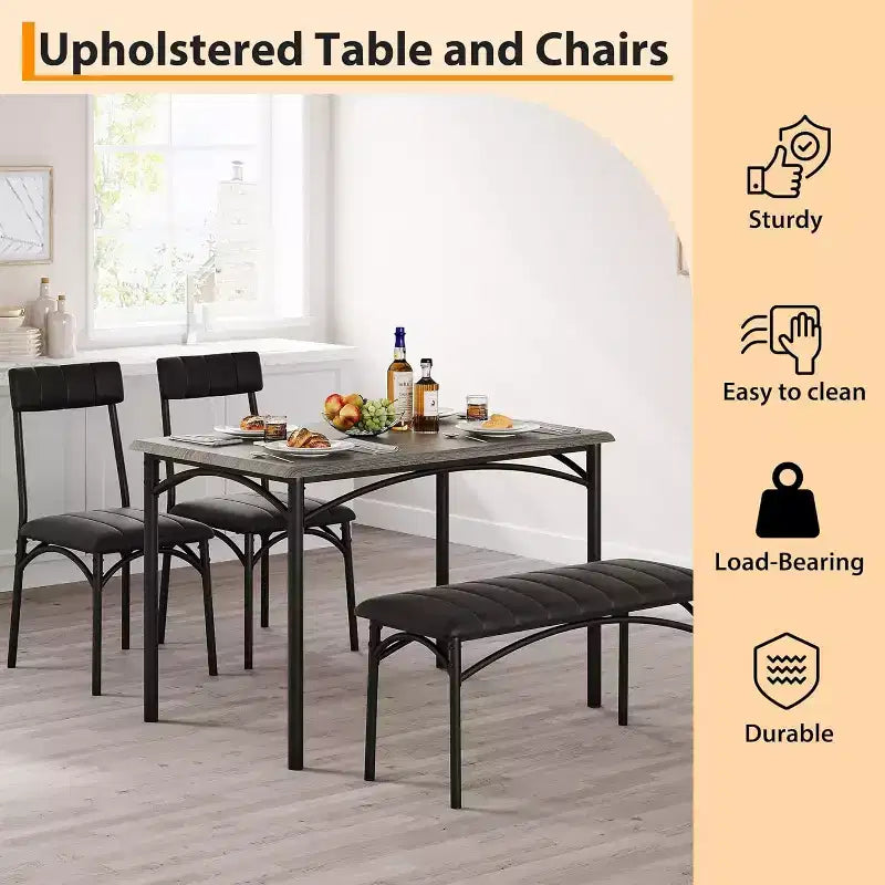 Ensemble de salle à manger 4 pièces avec table, 2 chaises et banc, table de cuisine style rétro peu encombrante pour petits espaces, cuisine, appartements