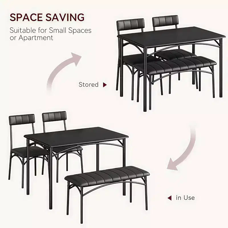 Ensemble de salle à manger 4 pièces avec table, 2 chaises et banc, table de cuisine style rétro peu encombrante pour petits espaces, cuisine, appartements