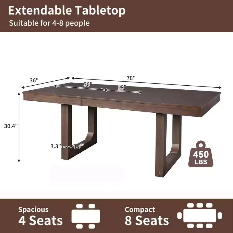 Ensemble de salle à manger MAYEERTY 7 pièces extensible, table rustique de 78" et 6 chaises