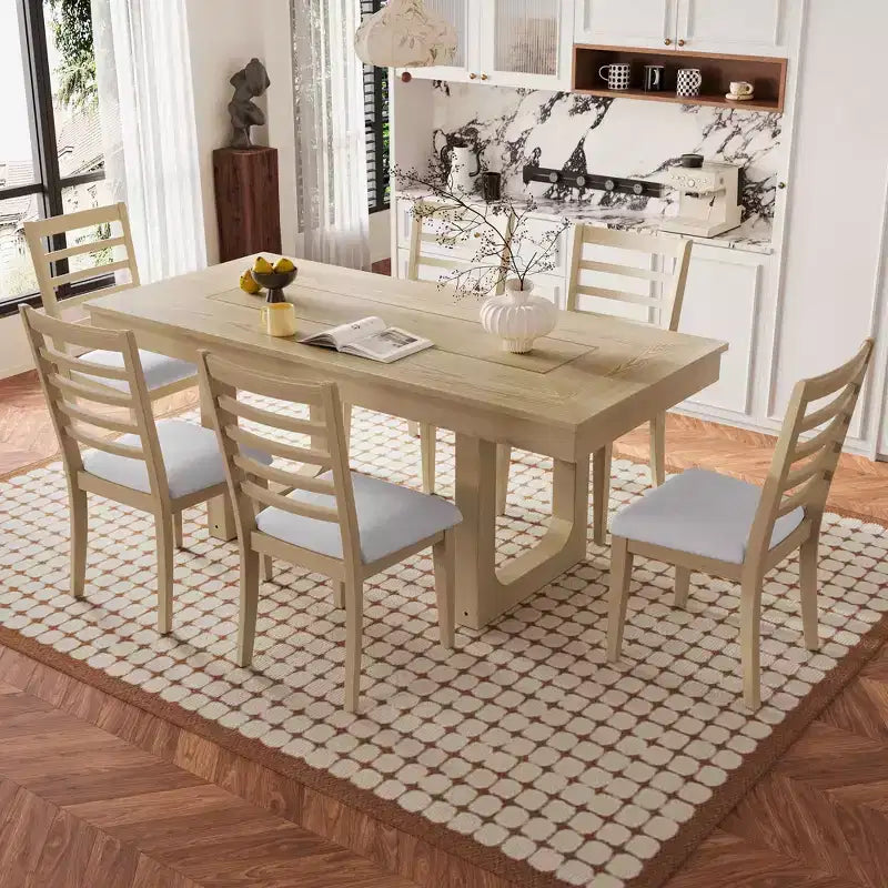 Ensemble de salle à manger MAYEERTY 7 pièces extensible, table rustique de 78" et 6 chaises