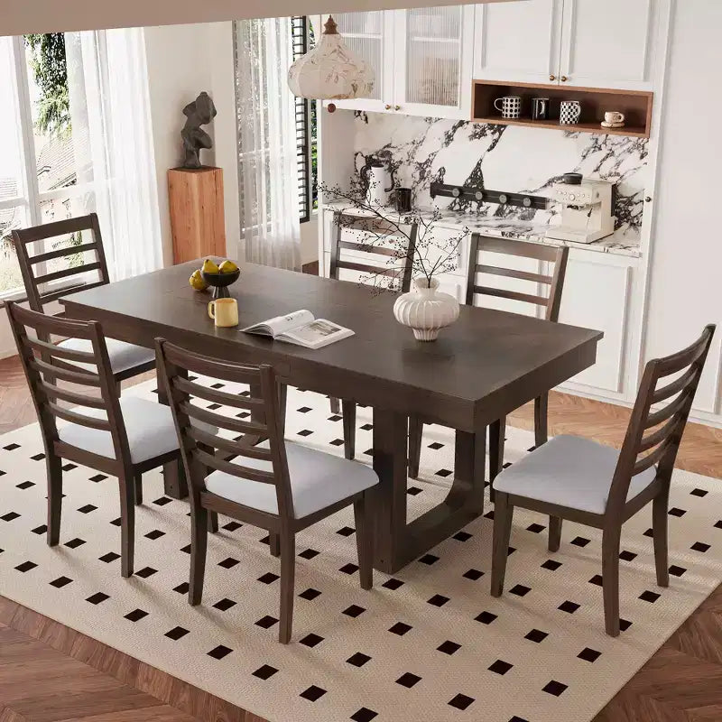 Ensemble de salle à manger MAYEERTY 7 pièces extensible, table rustique de 78" et 6 chaises