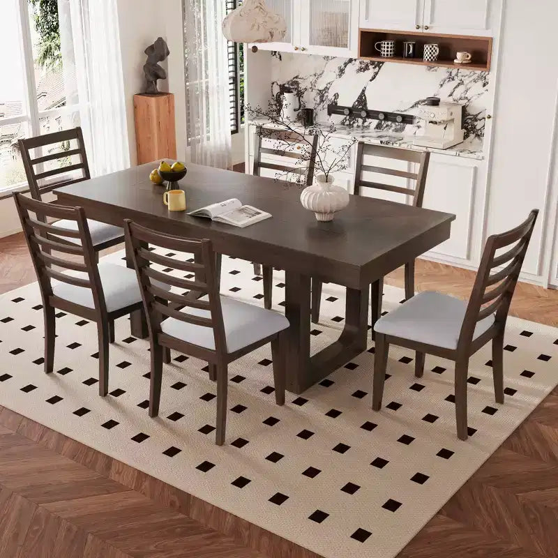 Ensemble de salle à manger MAYEERTY 7 pièces extensible, table rustique de 78" et 6 chaises
