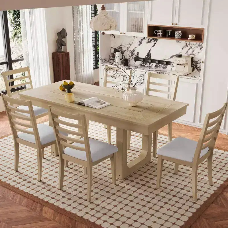 Ensemble de salle à manger MAYEERTY 7 pièces extensible, table rustique de 78" et 6 chaises