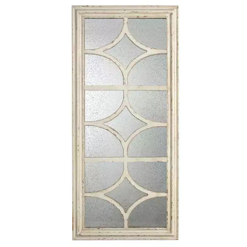 Miroir mural rectangulaire 28 x 59 pouces avec cadre blanc vieilli et motif de fenêtre