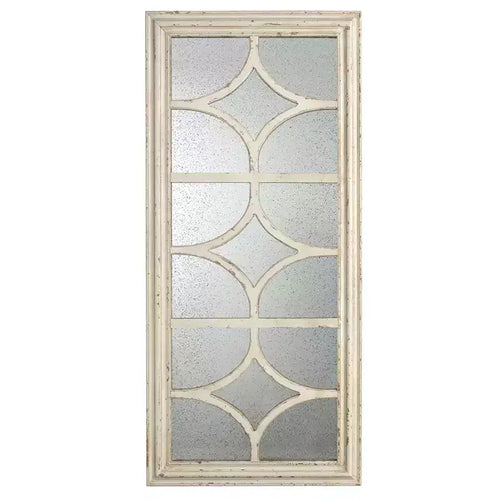 Miroir mural rectangulaire 28 x 59 pouces avec cadre blanc vieilli et motif de fenêtre