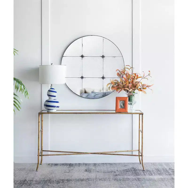 Miroir mural rond traditionnel en verre antique de 36 pouces