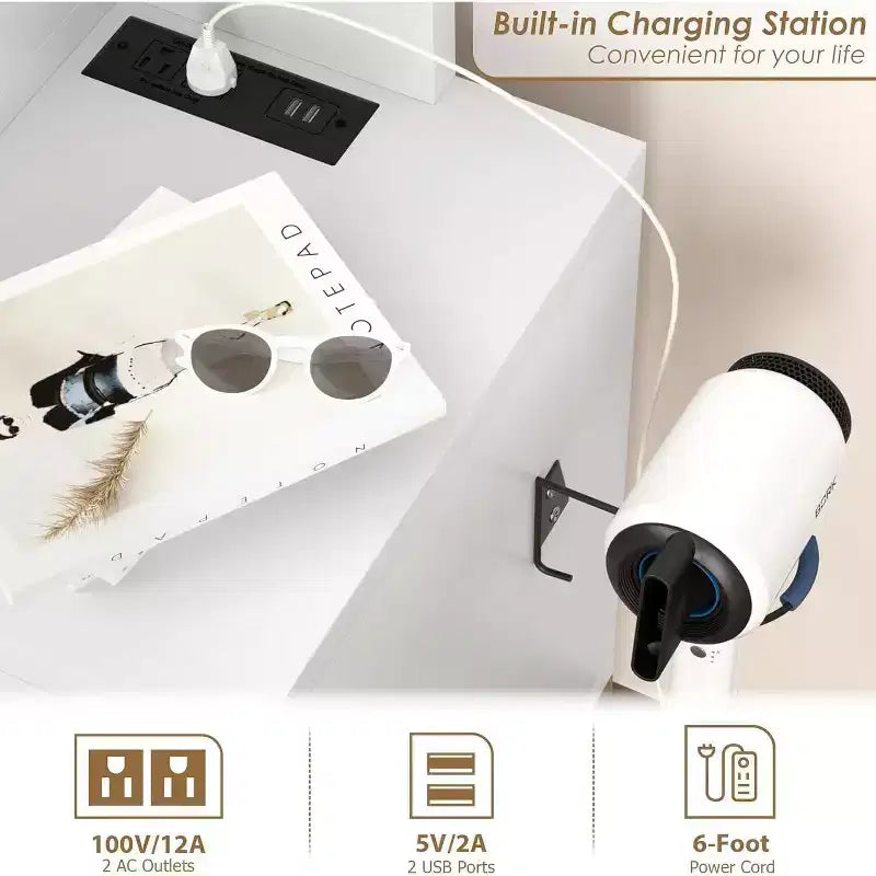 Coiffeuse avec miroir coulissant et lumières, grande table de maquillage avec station de charge, 3 modes d'éclairage, 5 tiroirs et 3 niveaux d'étagères ouvertes