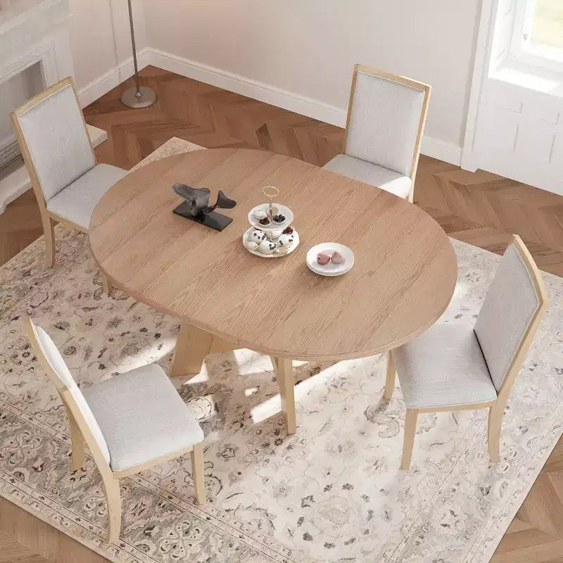 Ensemble de salle à manger extensible 5 pièces Elfa Farmhouse de GDFStudio avec rallonge amovible et chaises rembourrées