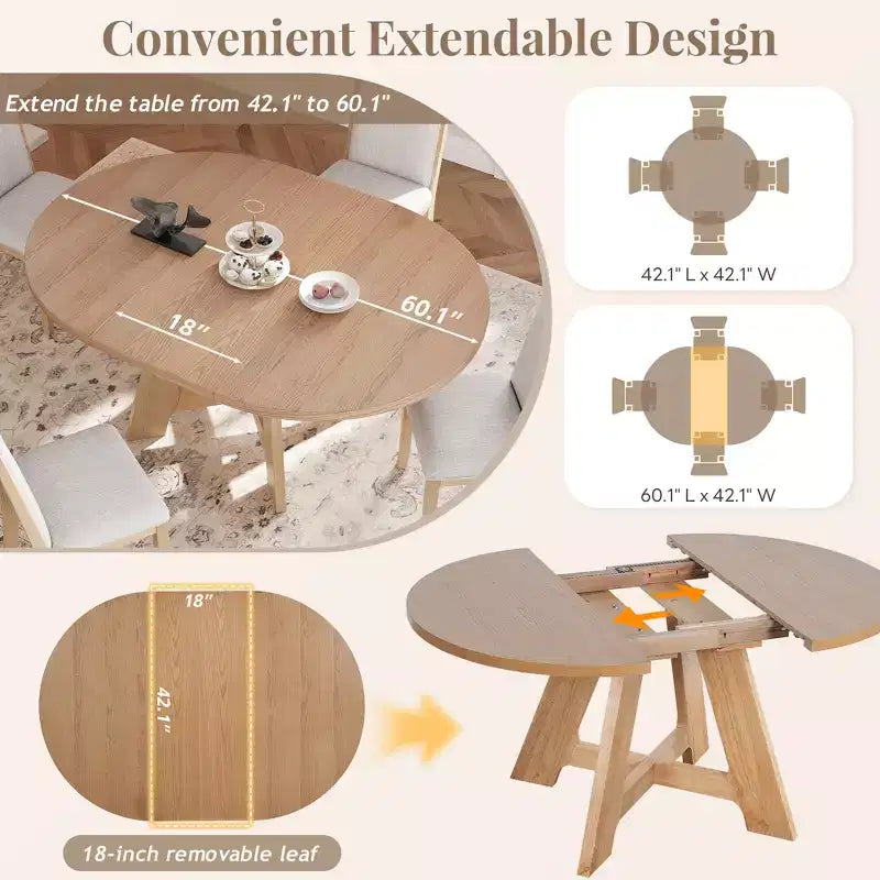 Ensemble de salle à manger extensible 5 pièces Elfa Farmhouse de GDFStudio avec rallonge amovible et chaises rembourrées