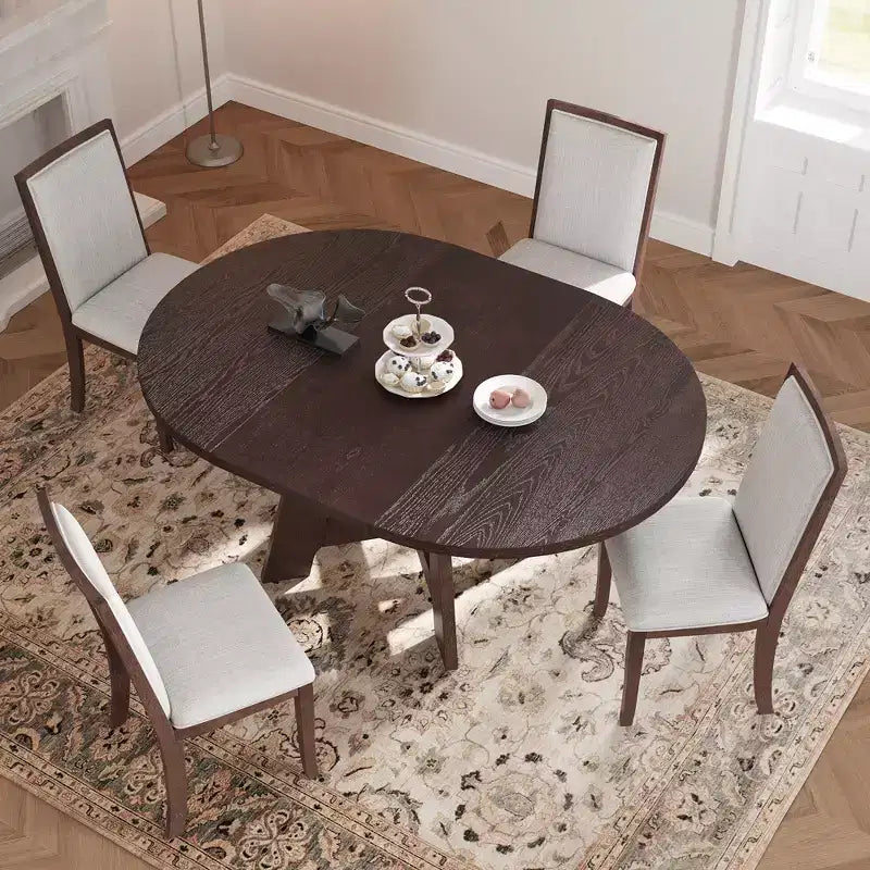 Ensemble de salle à manger extensible 5 pièces Elfa Farmhouse de GDFStudio avec rallonge amovible et chaises rembourrées