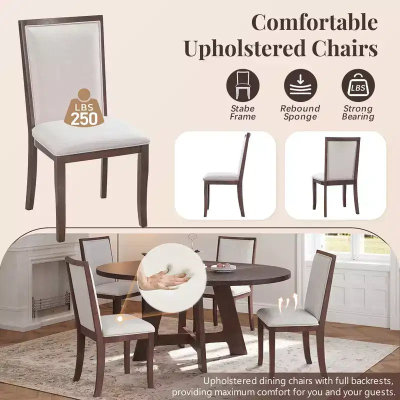Ensemble de salle à manger extensible 5 pièces Elfa Farmhouse de GDFStudio avec rallonge amovible et chaises rembourrées