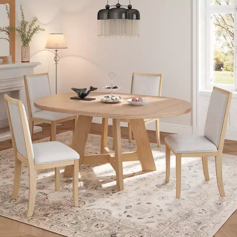 Ensemble de salle à manger extensible 5 pièces Elfa Farmhouse de GDFStudio avec rallonge amovible et chaises rembourrées