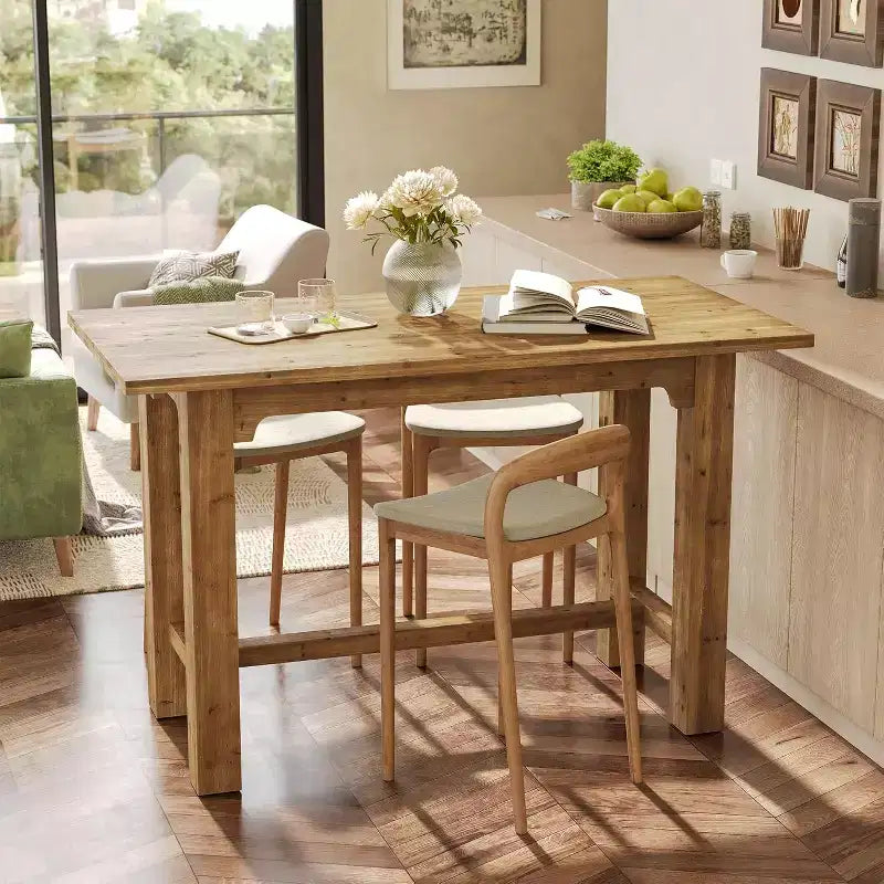 Table de bar en bois massif Lantine, table de pub haute de 160 cm, mobilier de bar haut pour cuisine