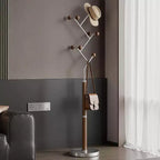 Bekrvio Heavy Marble Base Freestanding Coat Rack, Extra-Stable Metal Coat Tree with 8/9 Solid Wood Hooks for Clothes, Hats & Bags