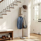 Bekrvio Porte-Manteau sur Pied avec Base en Marbre Lourd, Arbre à Manteaux en Métal Extra-Stable avec 8/9 Crochets en Bois Massif pour Vêtements, Chapeaux et Sacs
