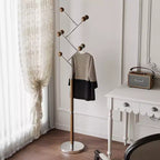 Bekrvio Porte-Manteau sur Pied avec Base en Marbre Lourd, Arbre à Manteaux en Métal Extra-Stable avec 8/9 Crochets en Bois Massif pour Vêtements, Chapeaux et Sacs