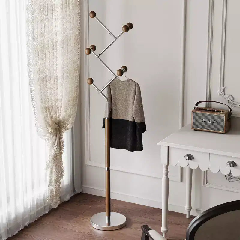 Bekrvio Porte-Manteau sur Pied avec Base en Marbre Lourd, Arbre à Manteaux en Métal Extra-Stable avec 8/9 Crochets en Bois Massif pour Vêtements, Chapeaux et Sacs
