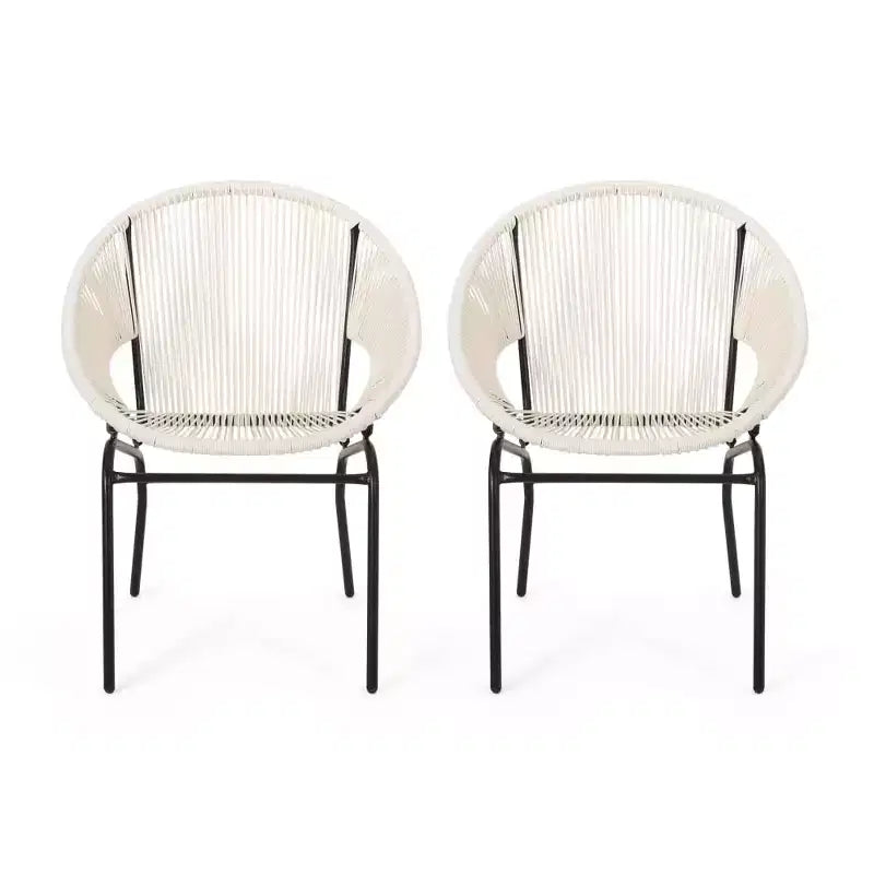 Lot de 2 chaises de patio, chaises d'extérieur en rotin avec pieds en métal, chaises de salle à manger de patio avec dossier tressé pour jardin, cour ou balcon